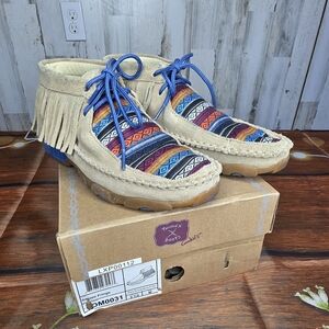 Twisted X Kids Moccasins with Multicolor Pattern and Tan Fringe